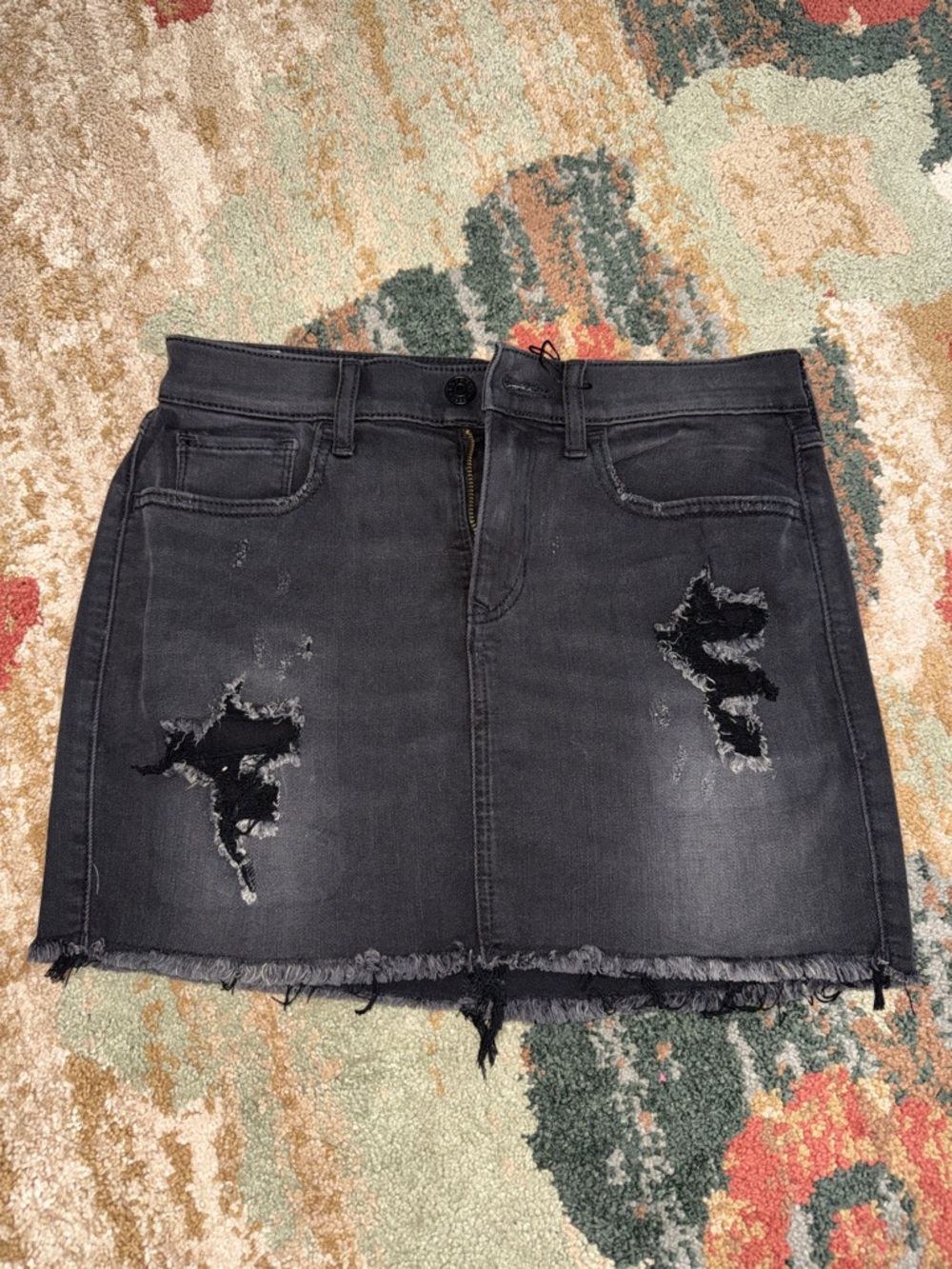 Women’s Distressed Black Denim Mini Skirt